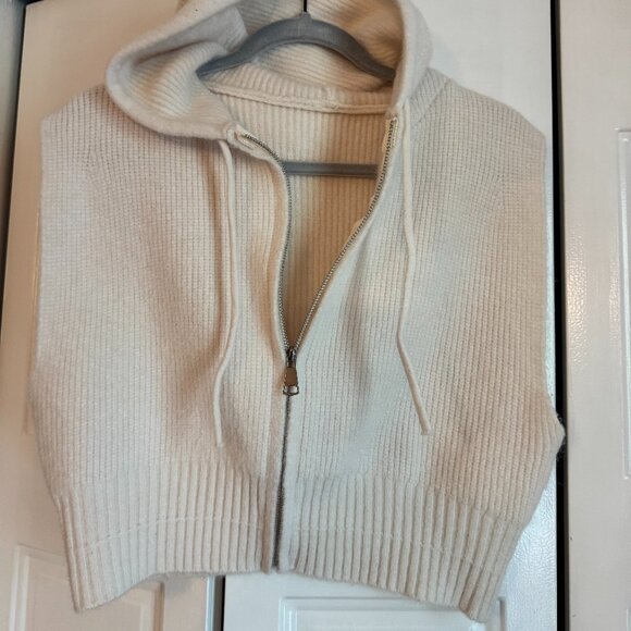 Crop Knit Zip Up Cream Sleeveless Hoodie - Commense - Size M - Picture 1 of 2